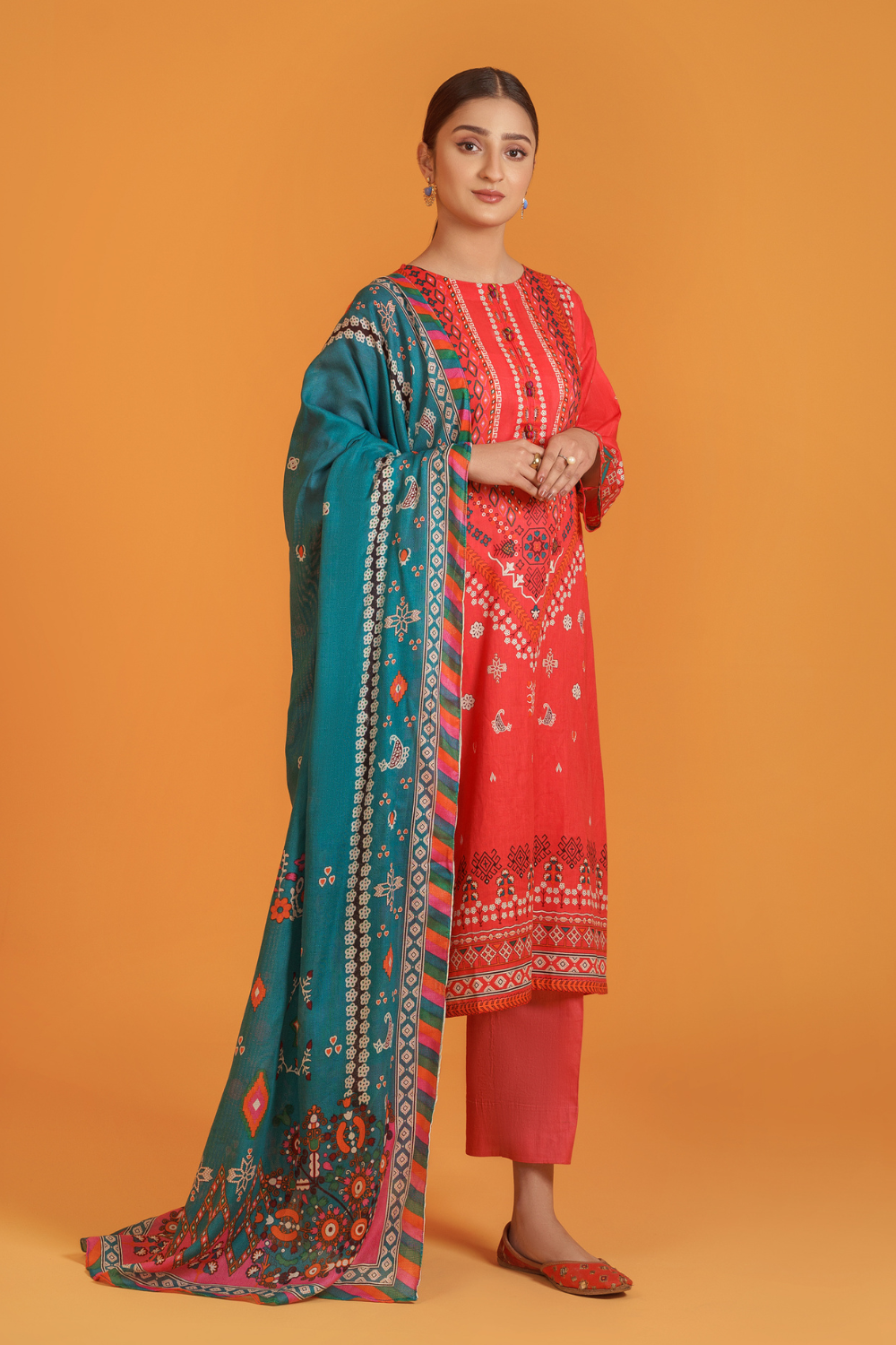 3 PC Unstitched | Printed Lawn Shirt + Trouser | Cotton Net Dupatta