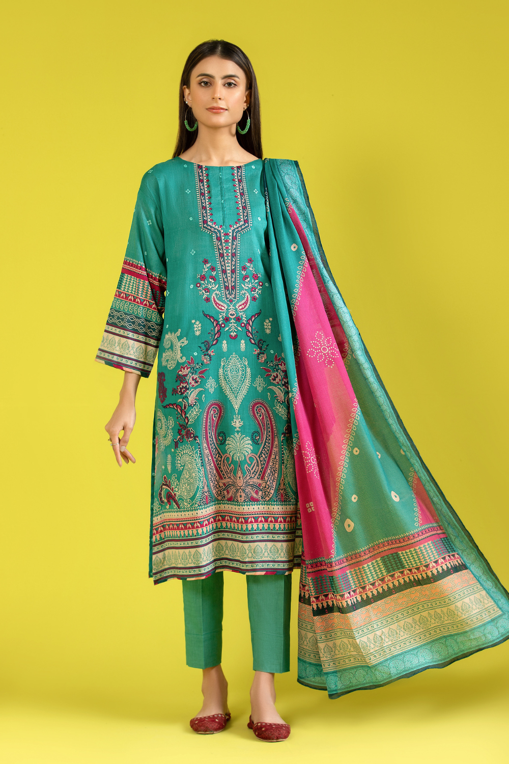 3 PC Unstitched | Printed Lawn Shirt + Trouser | Cotton Net Dupatta