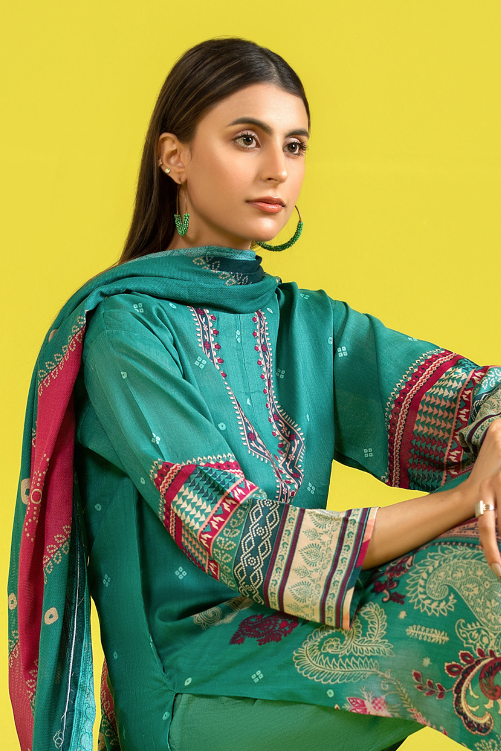 3 PC Unstitched | Printed Lawn Shirt + Trouser | Cotton Net Dupatta