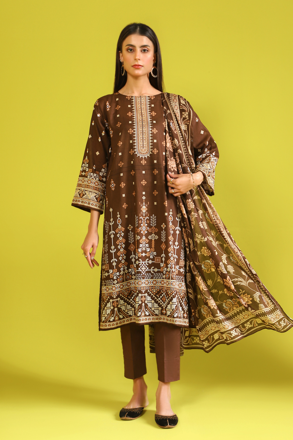 3 PC Unstitched | Printed Lawn Shirt + Trouser | Cotton Net Dupatta