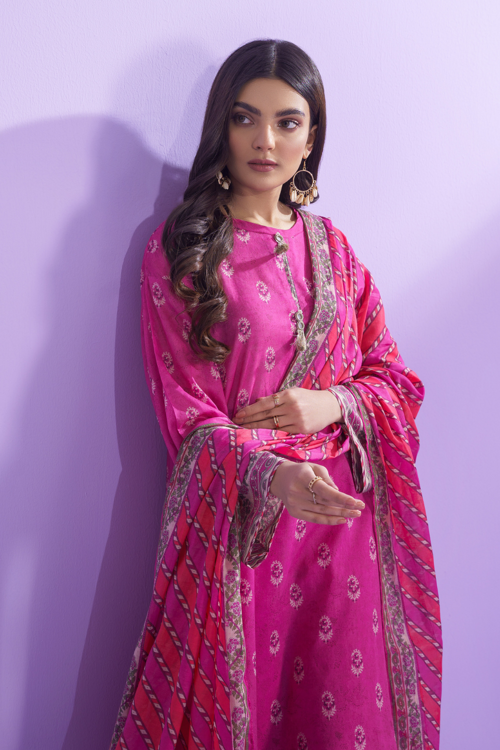 3 PC Unstitched | Printed Lawn Shirt + Trouser | Cotton Silk Dupatta