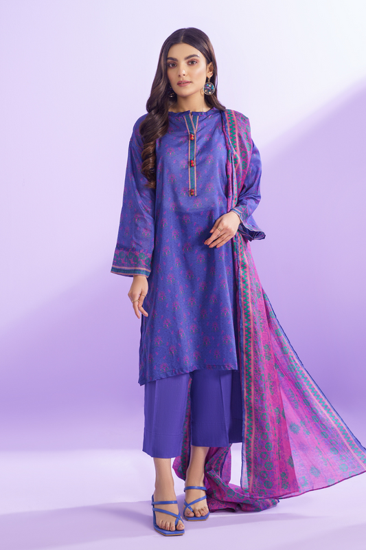 3 PC Unstitched | Printed Lawn Shirt + Trouser | Cotton Silk Dupatta