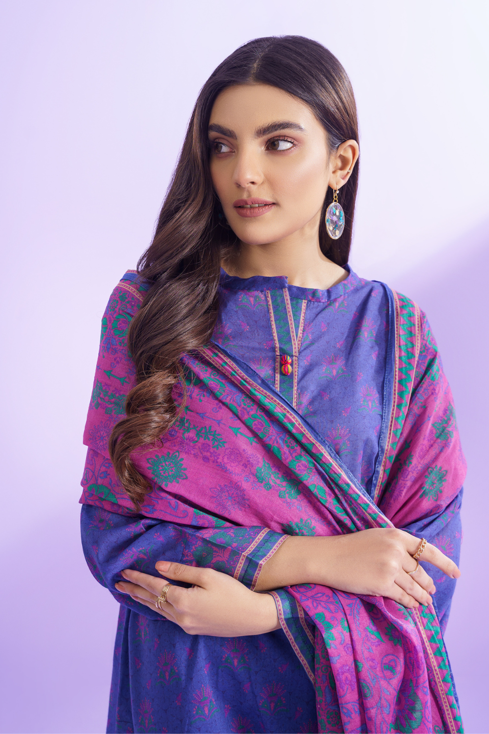 3 PC Unstitched | Printed Lawn Shirt + Trouser | Cotton Silk Dupatta