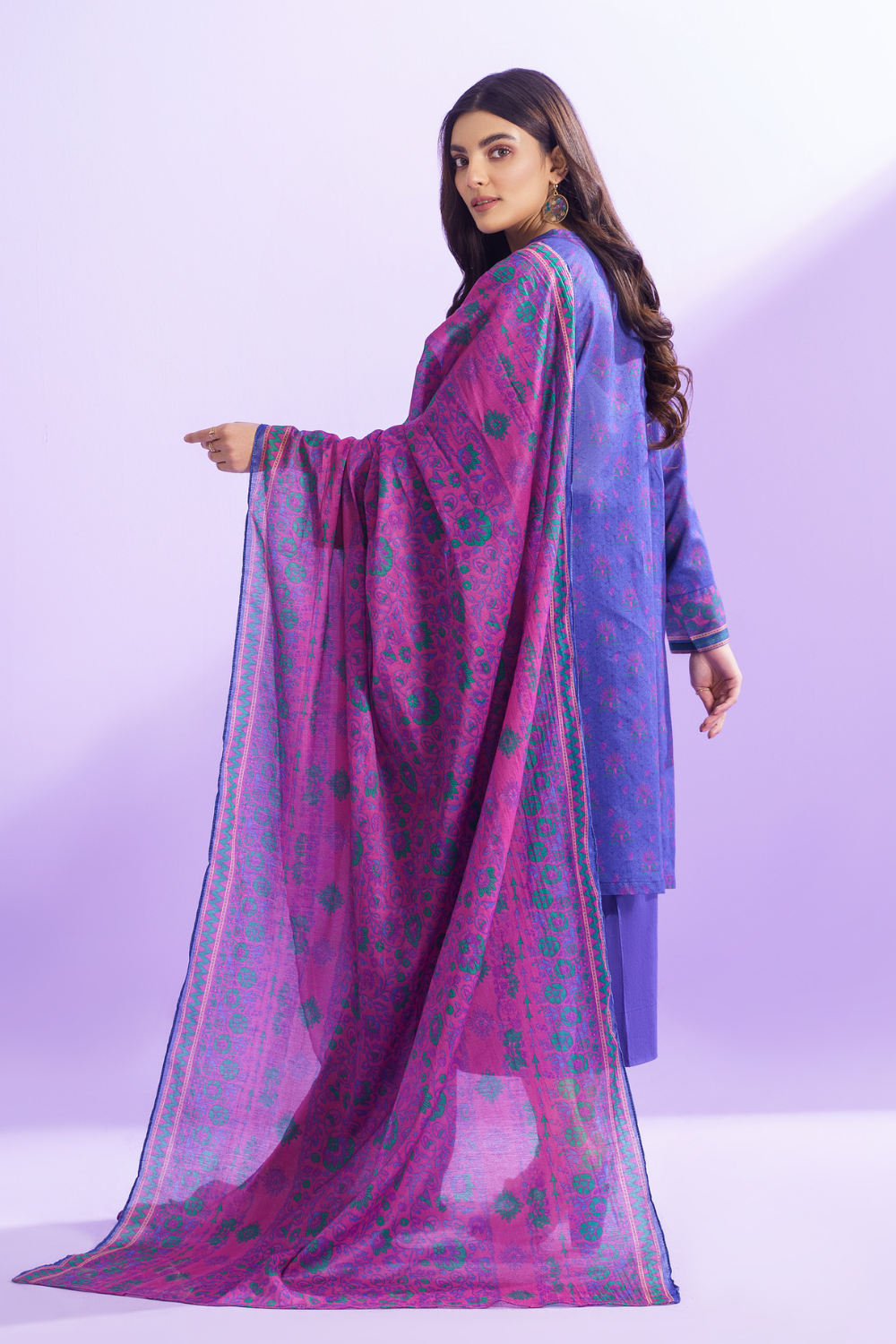 3 PC Unstitched | Printed Lawn Shirt + Trouser | Cotton Silk Dupatta