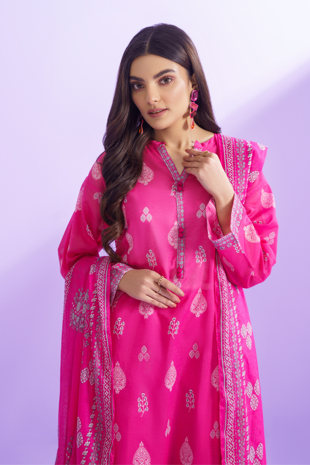 3 PC Unstitched | Printed Lawn Shirt + Trouser | Cotton Silk Dupatta