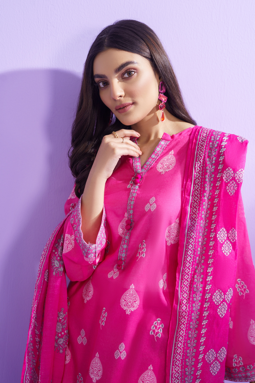 3 PC Unstitched | Printed Lawn Shirt + Trouser | Cotton Silk Dupatta