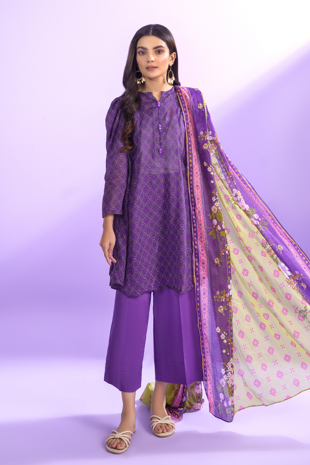 3 PC Unstitched | Printed Lawn Shirt + Trouser | Cotton Silk Dupatta