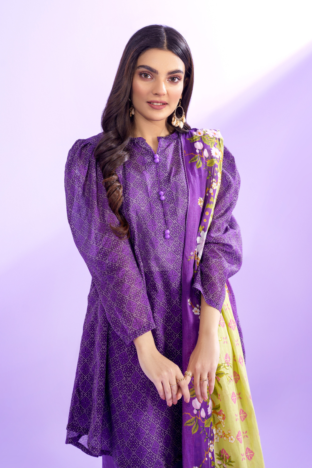 3 PC Unstitched | Printed Lawn Shirt + Trouser | Cotton Silk Dupatta