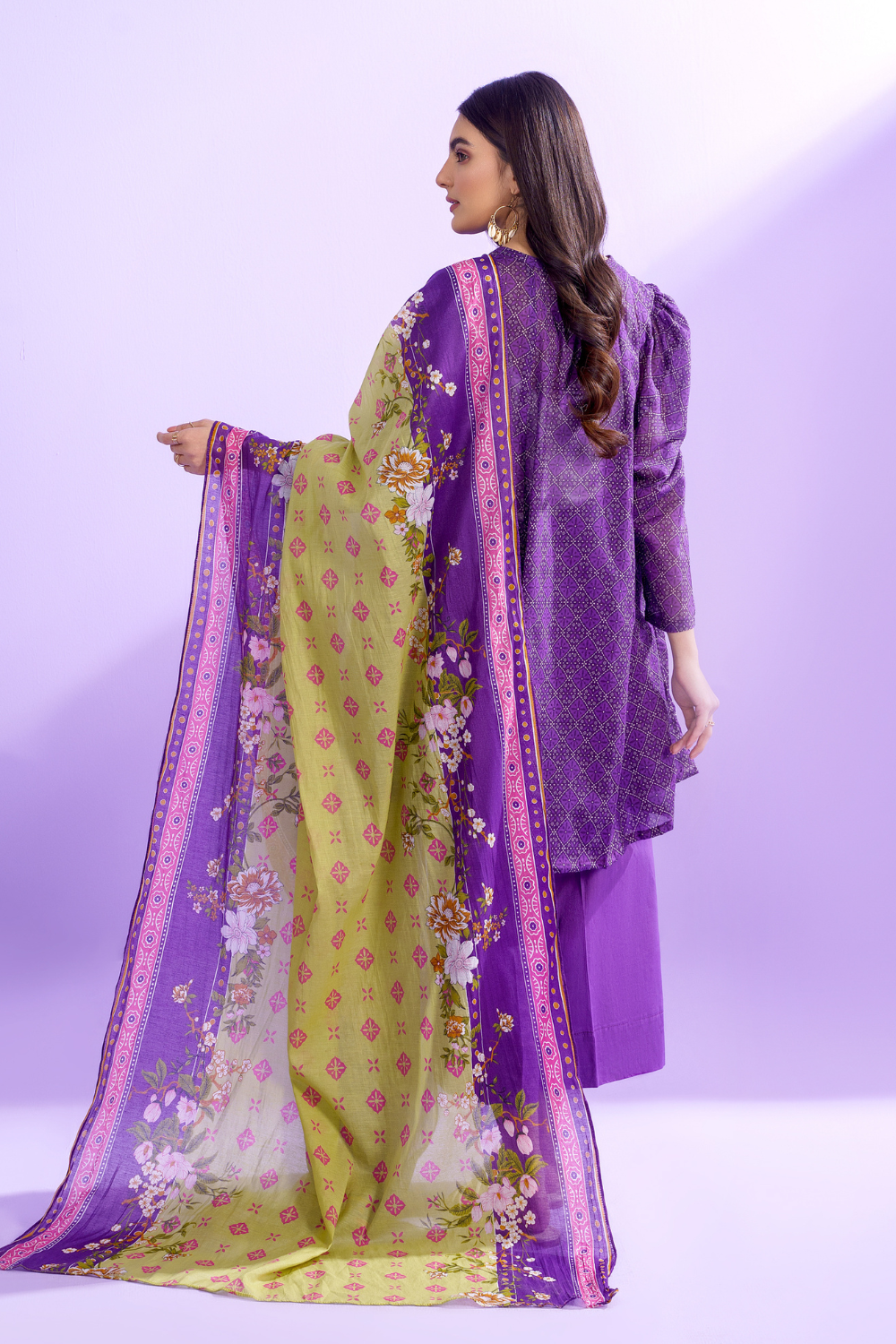 3 PC Unstitched | Printed Lawn Shirt + Trouser | Cotton Silk Dupatta