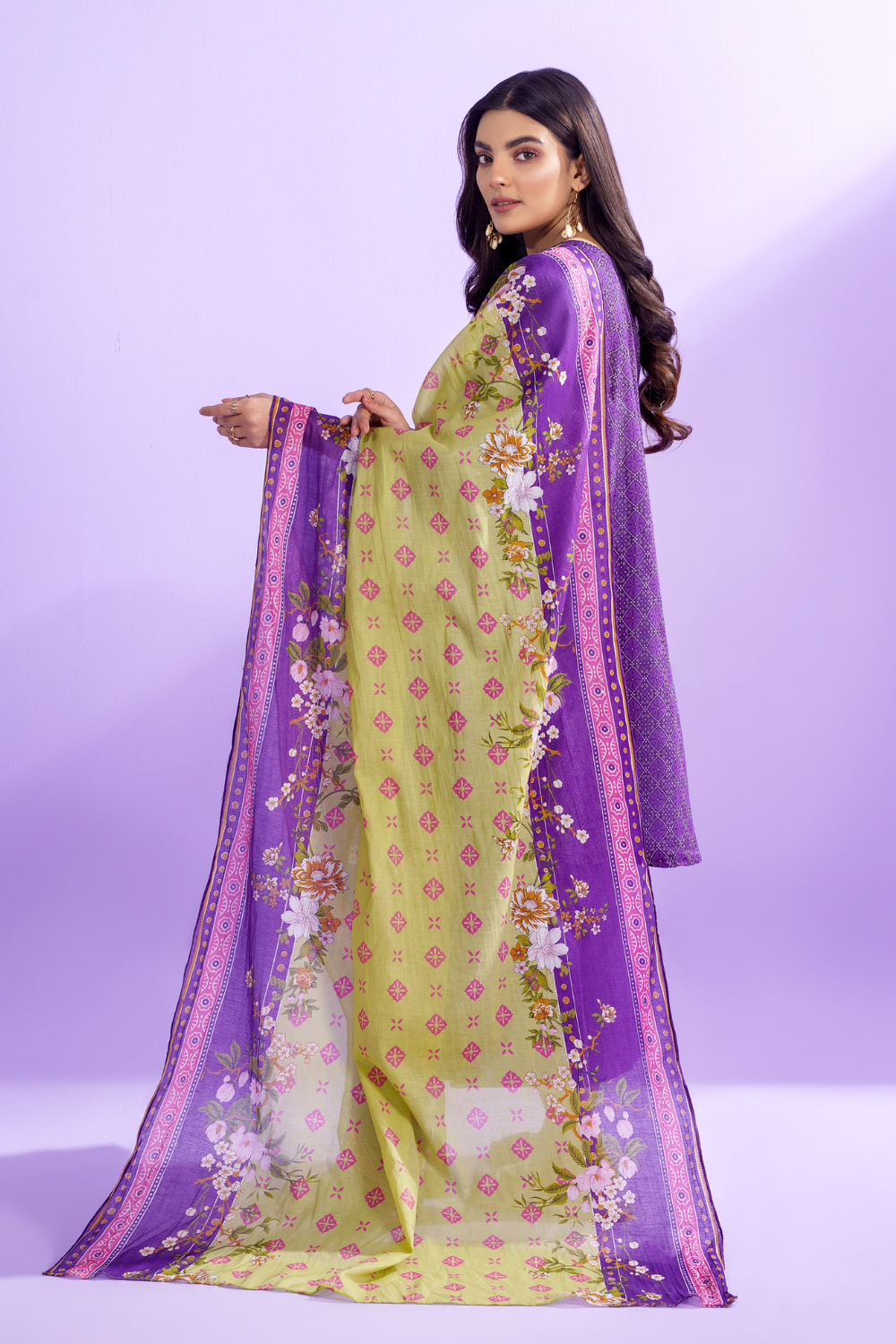 3 PC Unstitched | Printed Lawn Shirt + Trouser | Cotton Silk Dupatta