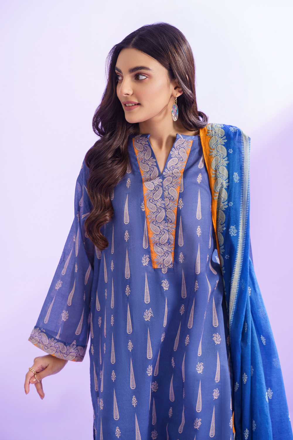 3 PC Unstitched | Printed Lawn Shirt + Trouser | Cotton Silk Dupatta