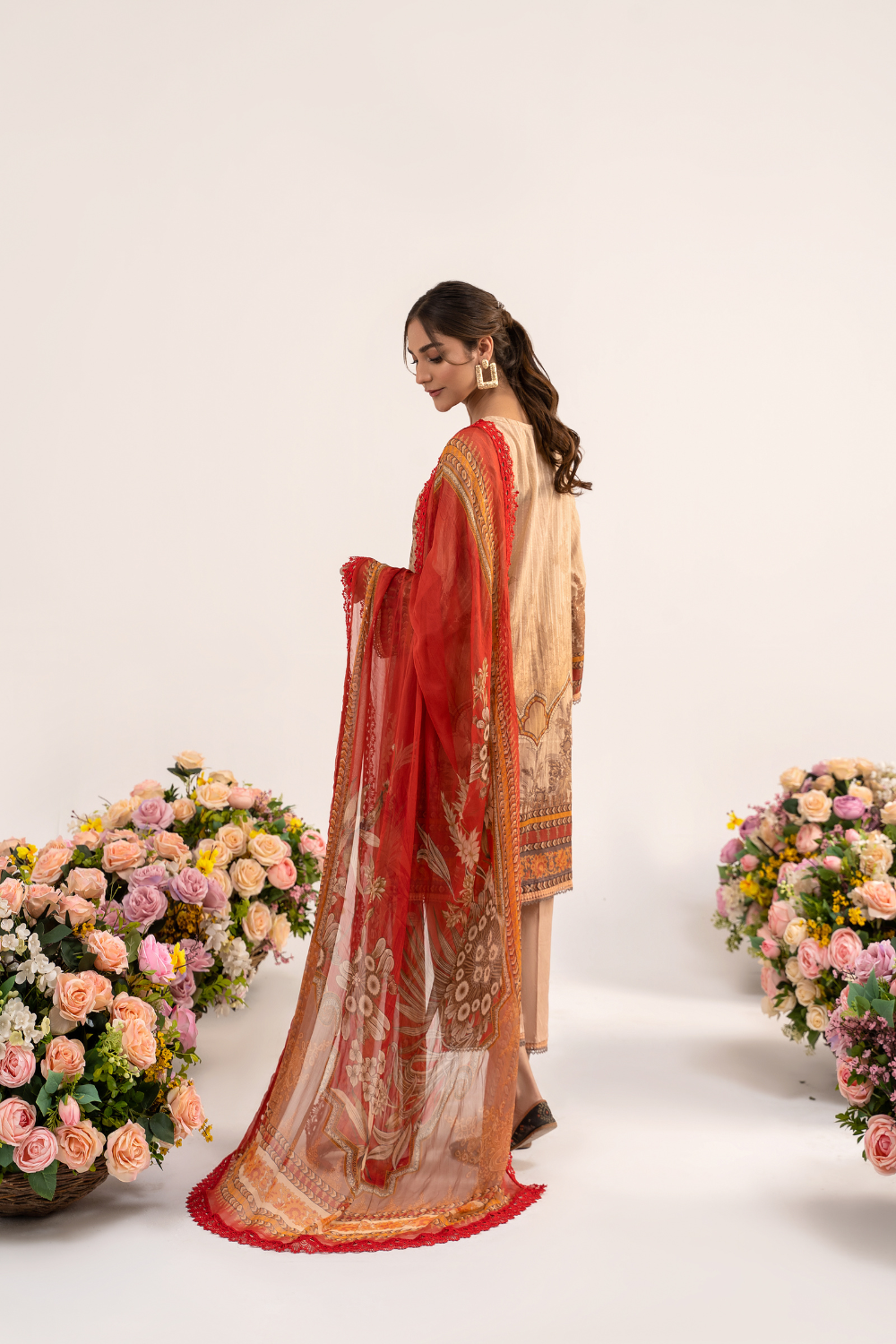 3 PC Unstitched | Printed Jacquard Shirt + Trouser | Chiffon Dupatta