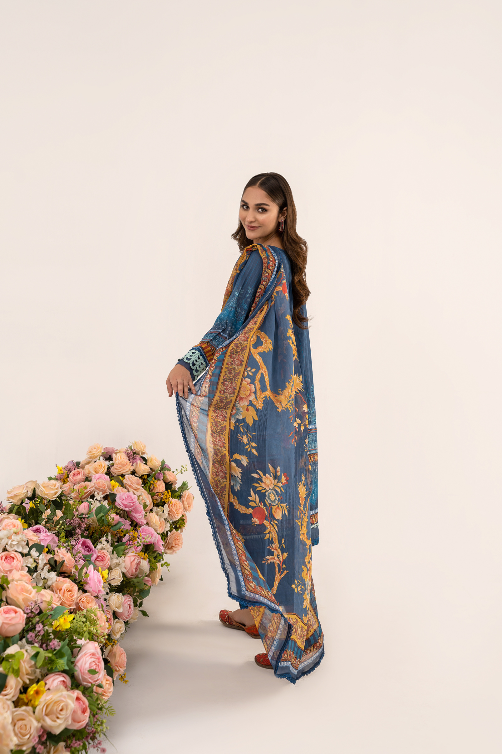 3 PC Unstitched | Printed Jacquard Shirt + Trouser | Chiffon Dupatta