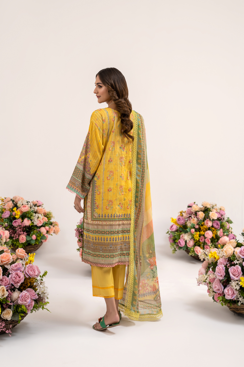 3 PC Unstitched | Printed Jacquard Shirt + Trouser | Chiffon Dupatta