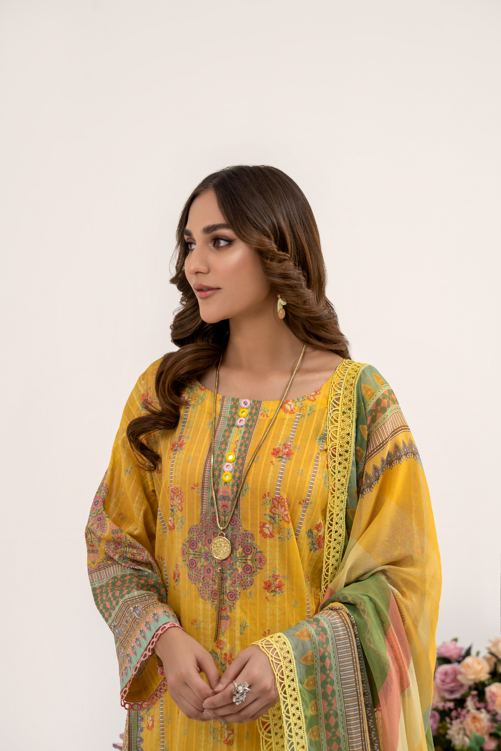 3 PC Unstitched | Printed Jacquard Shirt + Trouser | Chiffon Dupatta