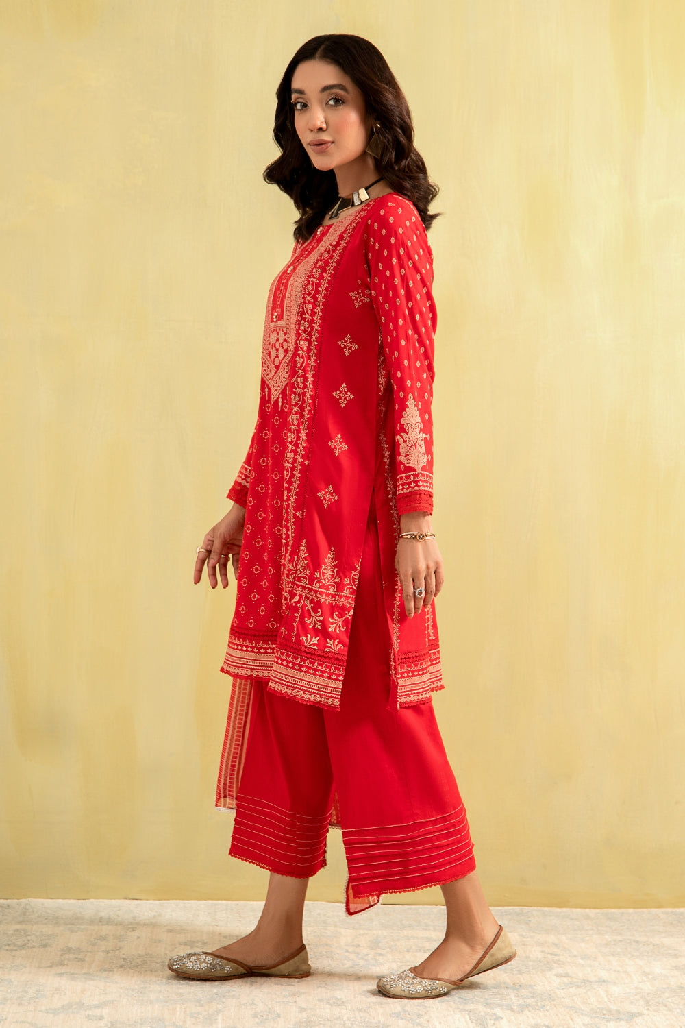 3PC Unstitched | Paste Printed Lawn Shirt + Chiffon Dupatta+Trouser
