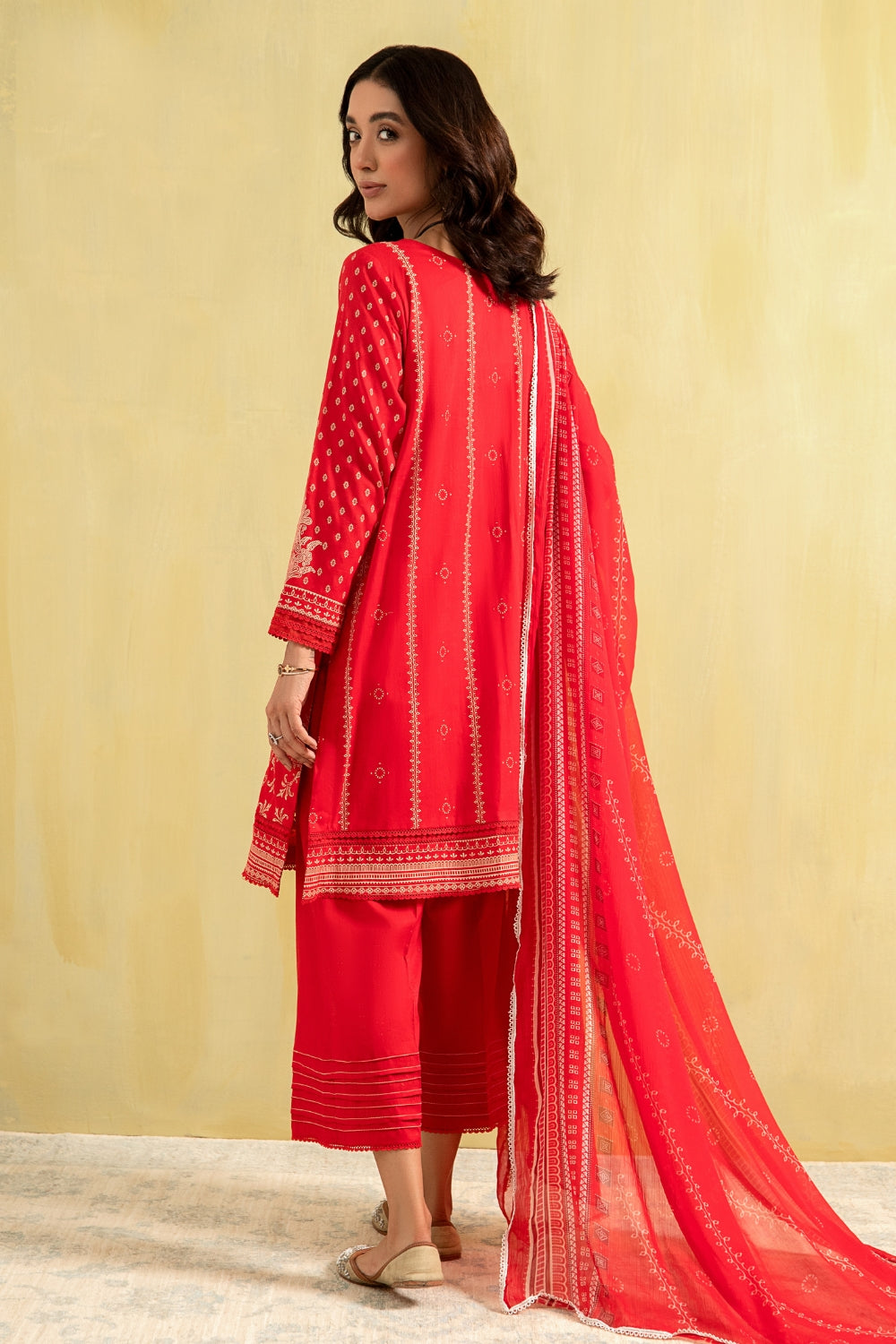3PC Unstitched | Paste Printed Lawn Shirt + Chiffon Dupatta+Trouser