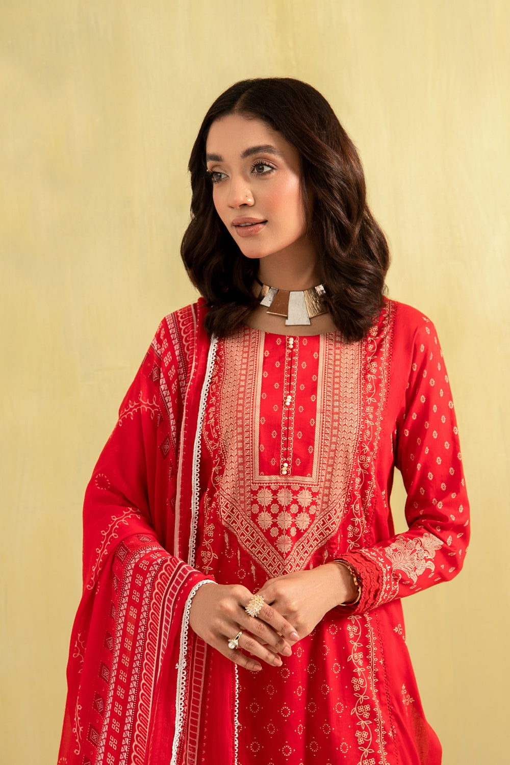 3PC Unstitched | Paste Printed Lawn Shirt + Chiffon Dupatta+Trouser