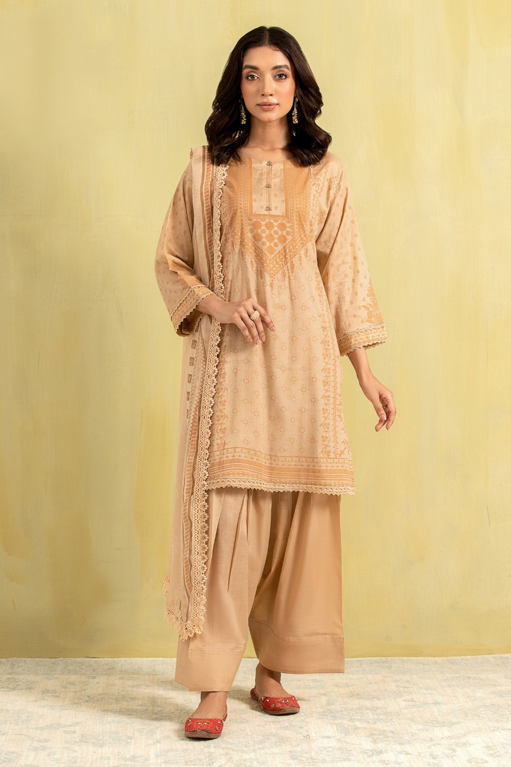 3PC Unstitched | Paste Printed Lawn Shirt + Chiffon Dupatta+Trouser