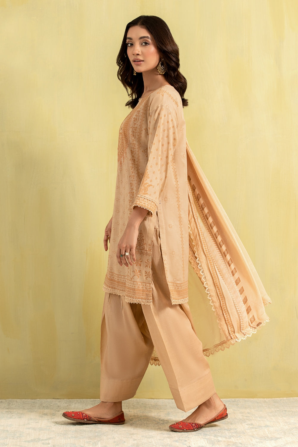 3PC Unstitched | Paste Printed Lawn Shirt + Chiffon Dupatta+Trouser