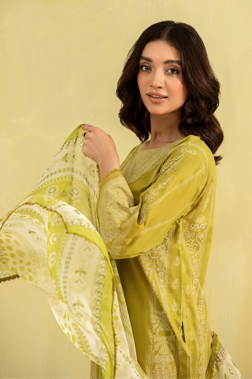 3PC Unstitched | Paste Printed Lawn Shirt + Chiffon Dupatta+Trouser