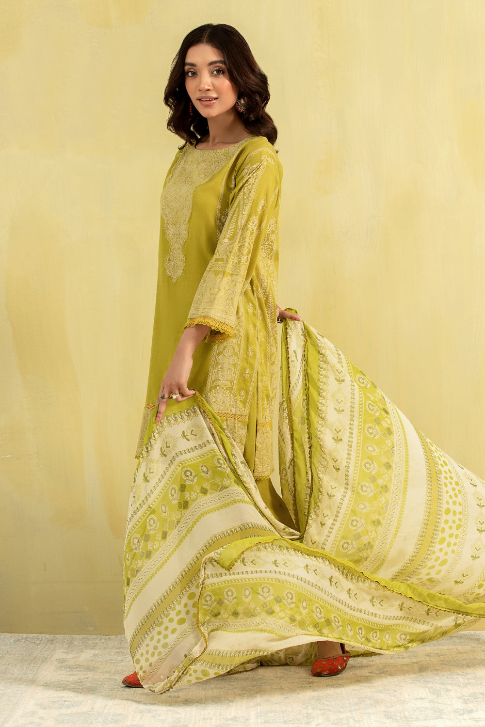 3PC Unstitched | Paste Printed Lawn Shirt + Chiffon Dupatta+Trouser