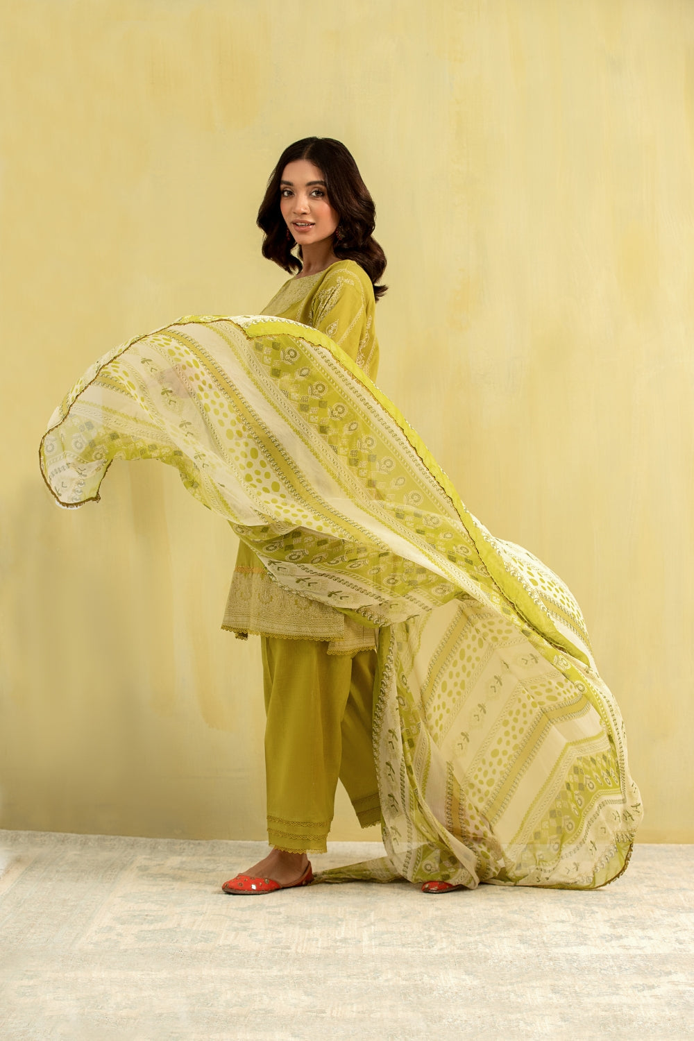 3PC Unstitched | Paste Printed Lawn Shirt + Chiffon Dupatta+Trouser