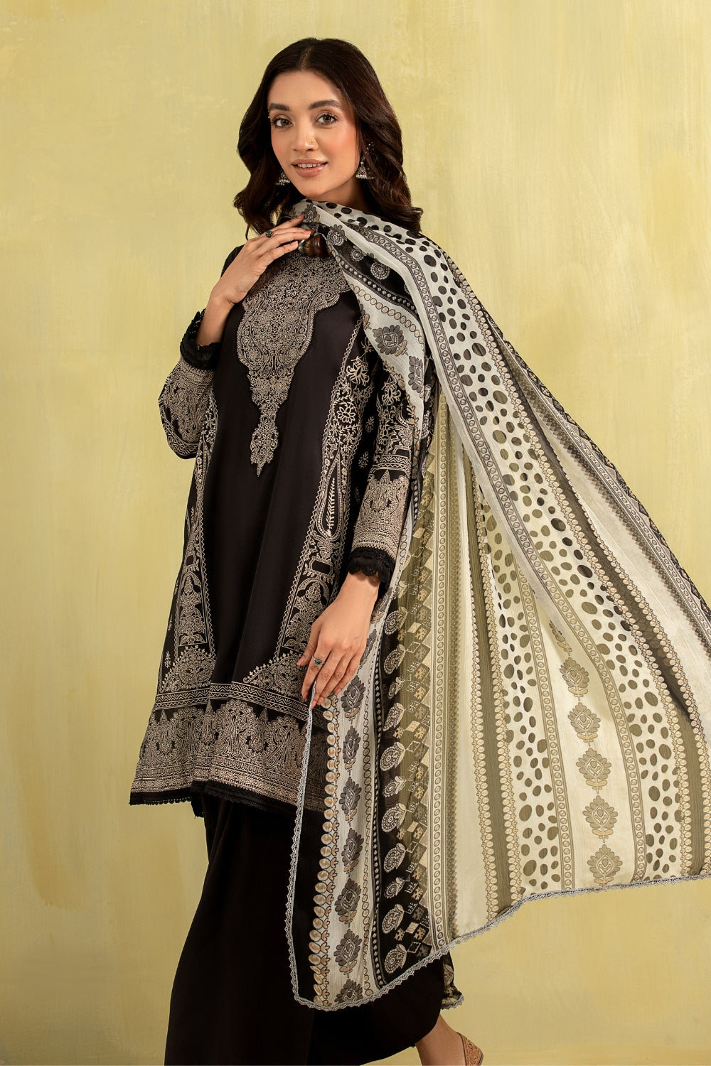 3PC Unstitched | Paste Printed Lawn Shirt + Chiffon Dupatta+Trouser