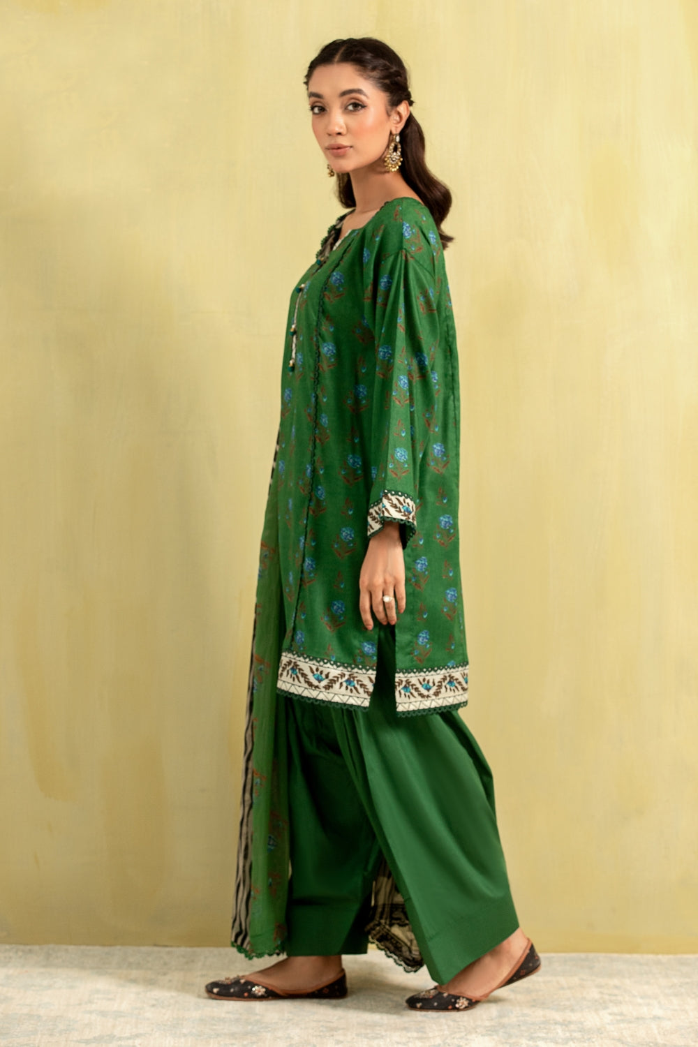 3PC Unstitched | Printed Lawn Shirt + Chiffon Dupatta+Trouser