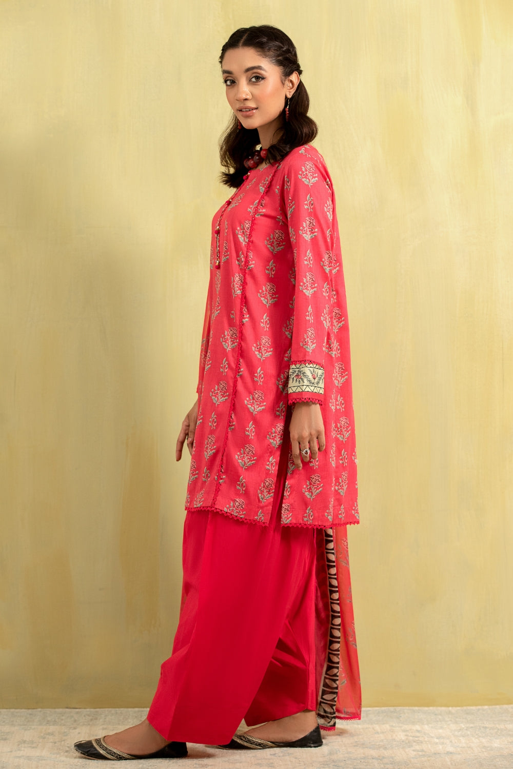 3PC Unstitched | Printed Lawn Shirt + Chiffon Dupatta+Trouser
