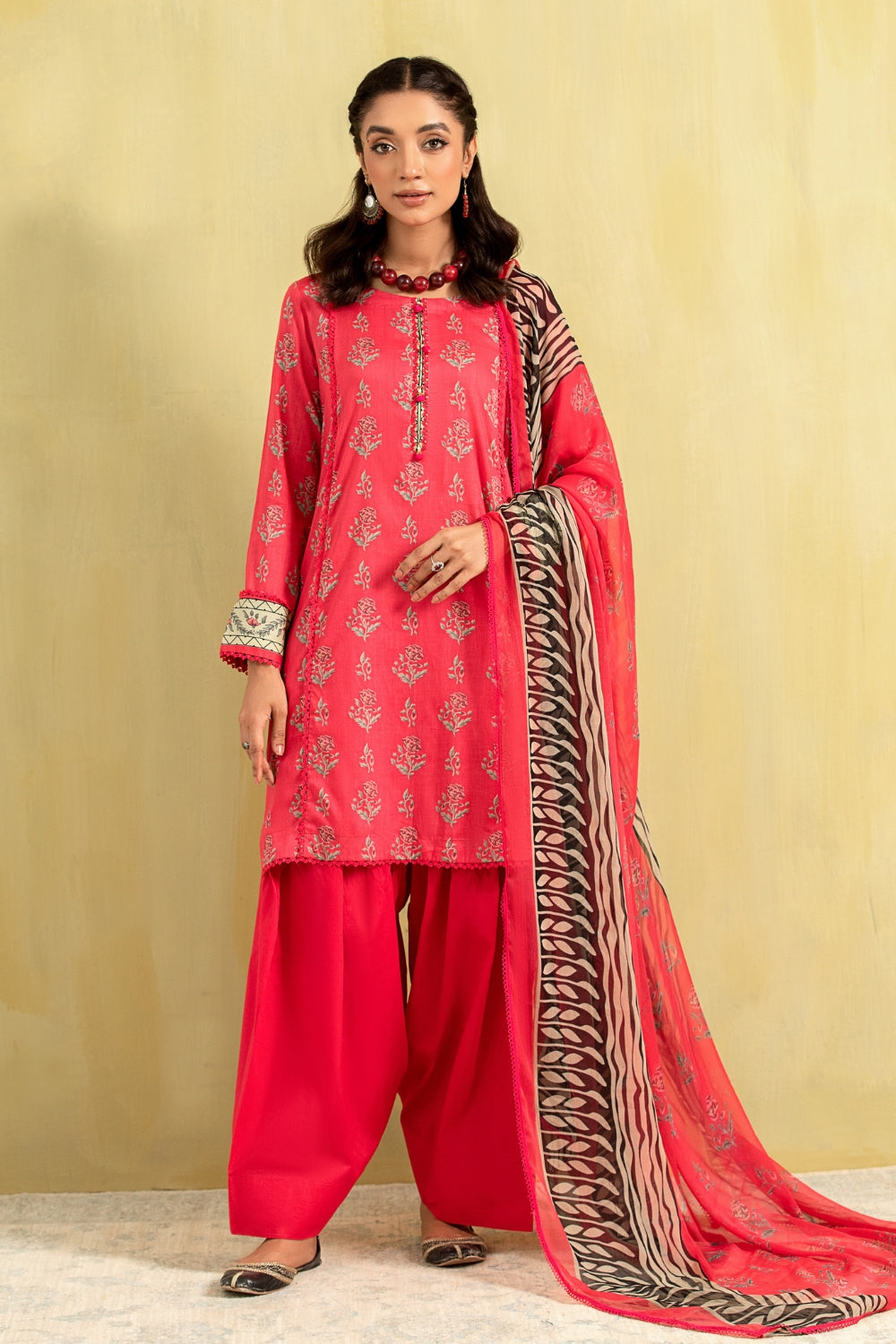 3PC Unstitched | Printed Lawn Shirt + Chiffon Dupatta+Trouser