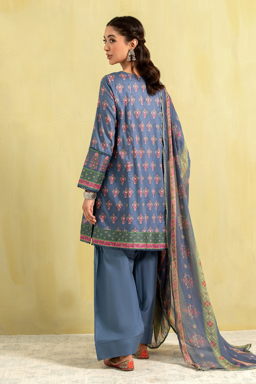 3PC Unstitched | Printed Lawn Shirt + Chiffon Dupatta+Trouser