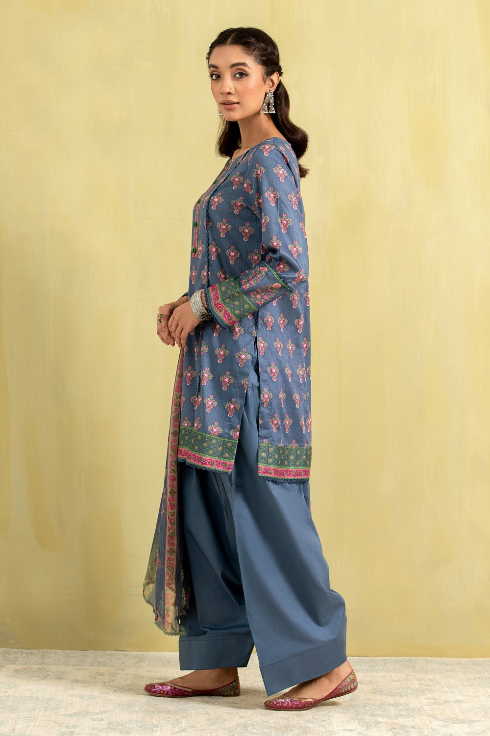 3PC Unstitched | Printed Lawn Shirt + Chiffon Dupatta+Trouser