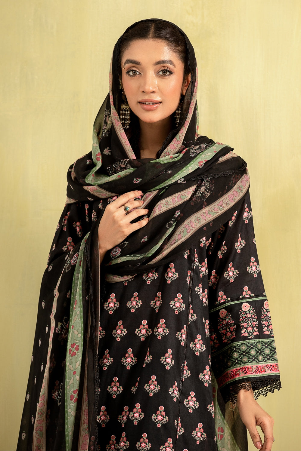 3PC Unstitched | Printed Lawn Shirt + Chiffon Dupatta+Trouser