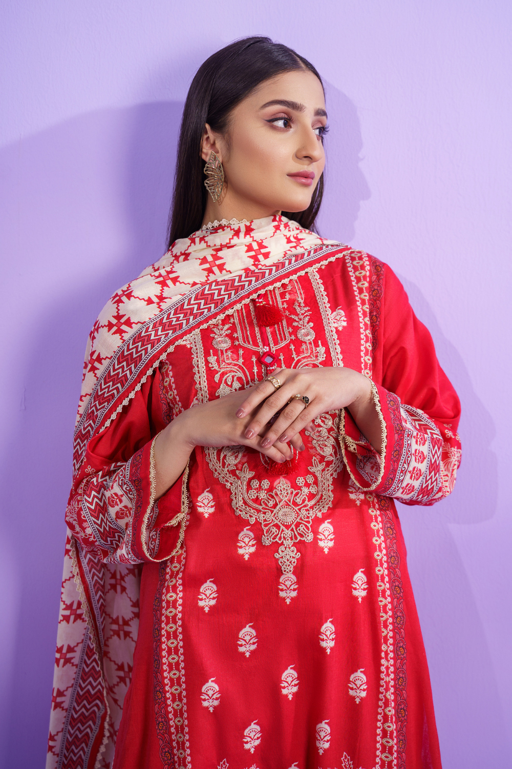 3PC Unstitched | Embroidered Lawn Shirt + Dupatta + Dyed Trouser