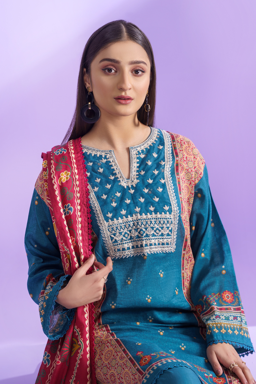 3PC Unstitched | Embroidered Lawn Shirt + Dupatta + Dyed Trouser