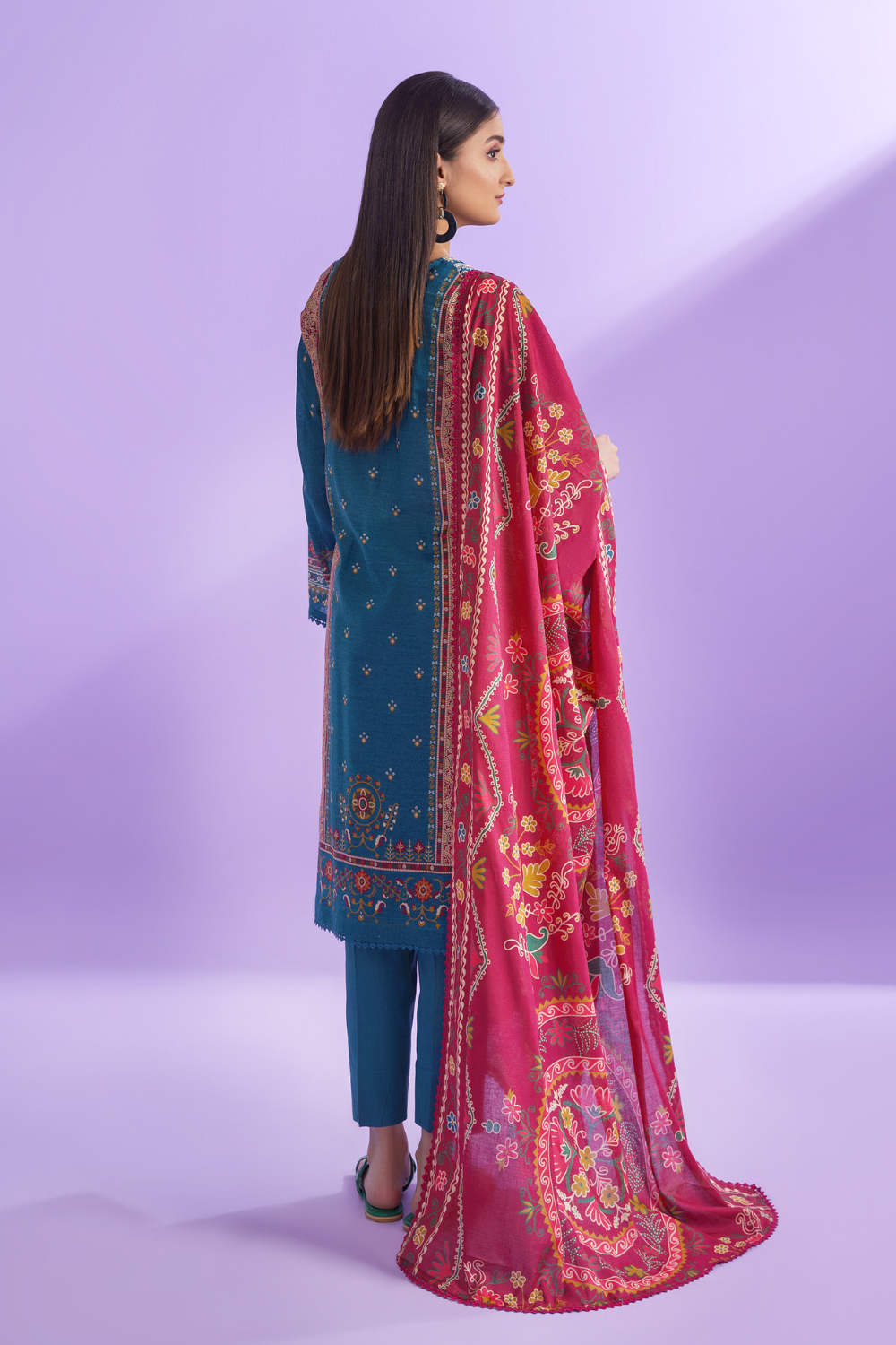 3PC Unstitched | Embroidered Lawn Shirt + Dupatta + Dyed Trouser