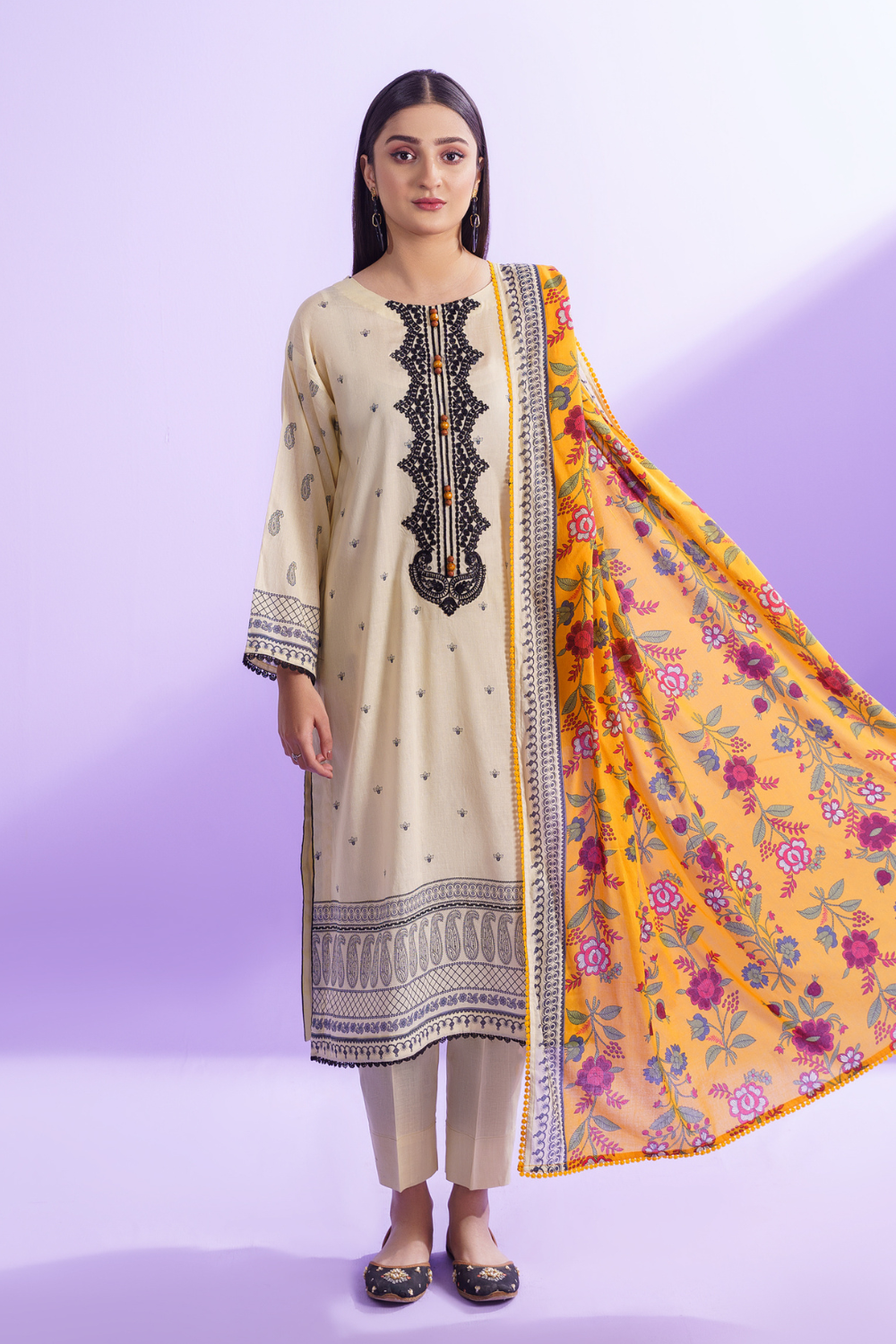 3PC Unstitched | Embroidered Lawn + Dupatta + Dyed Trouser