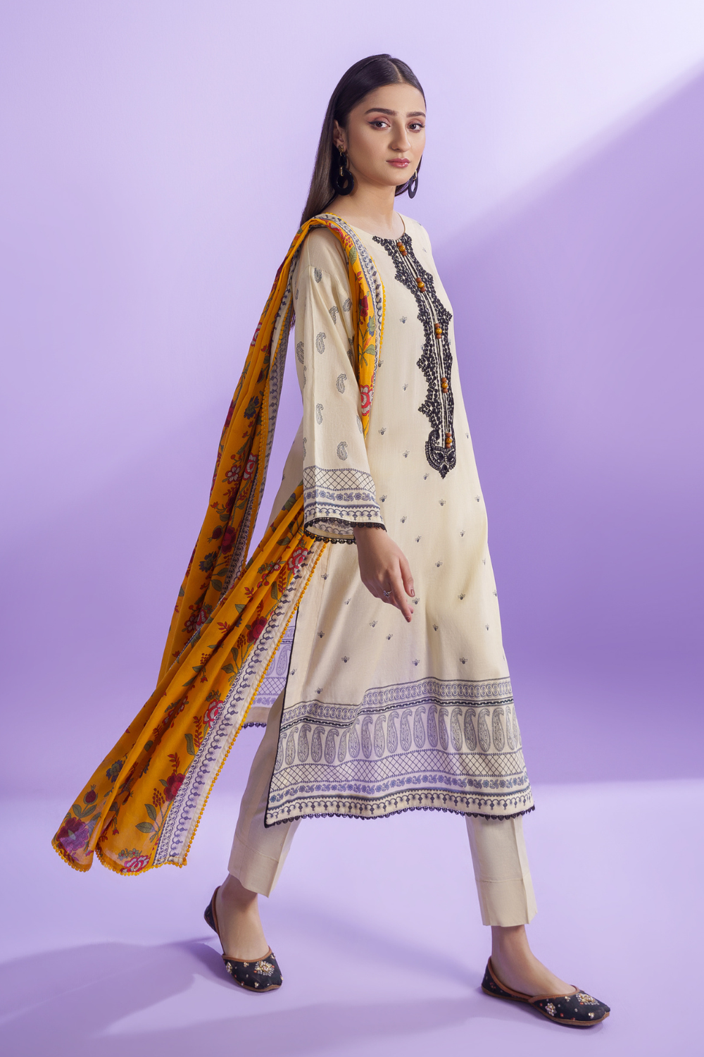 3PC Unstitched | Embroidered Lawn + Dupatta + Dyed Trouser