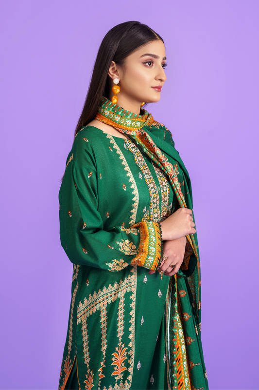 3PC Unstitched | Embroidered Lawn Shirt + Dupatta + Dyed Trouser