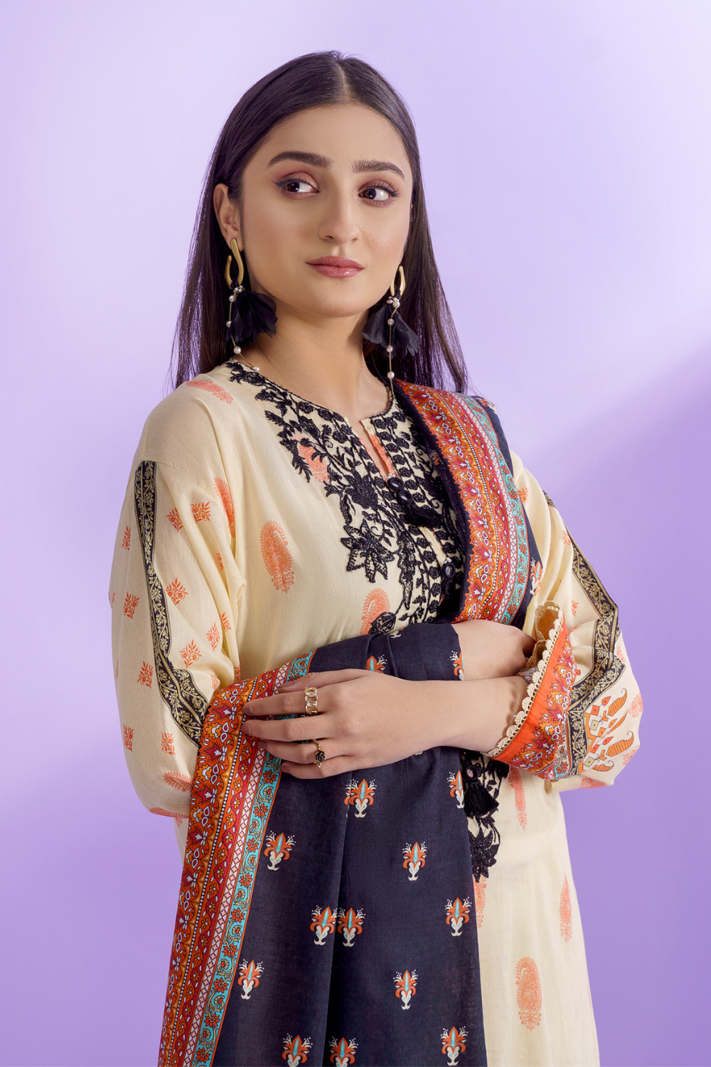 3PC Unstitched | Embroidered Lawn Shirt + Dupatta + Dyed Trouser