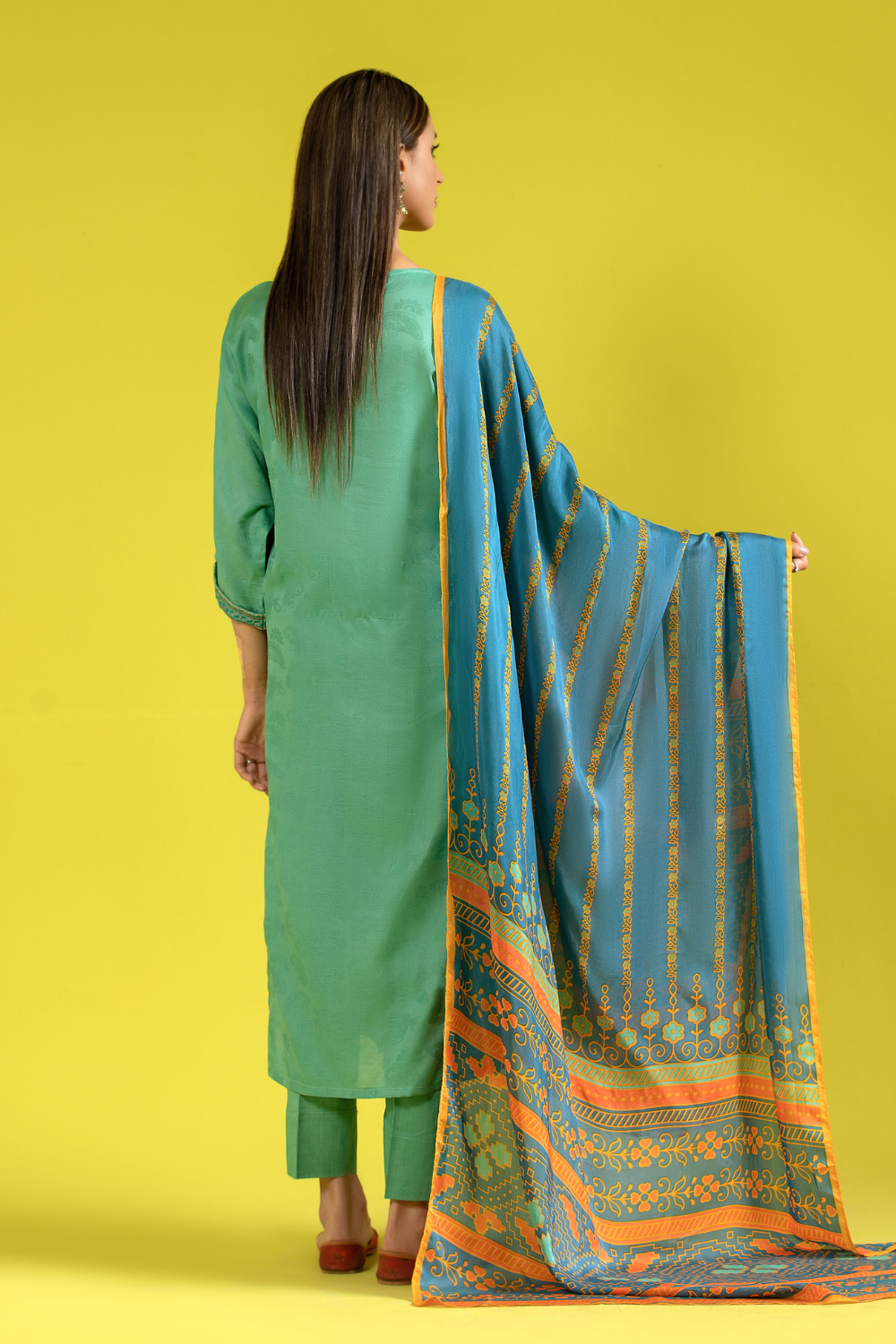 3 PC Unstitched | Jacquard Embroidered Shirt + Silk Dupatta + Lawn Trouser