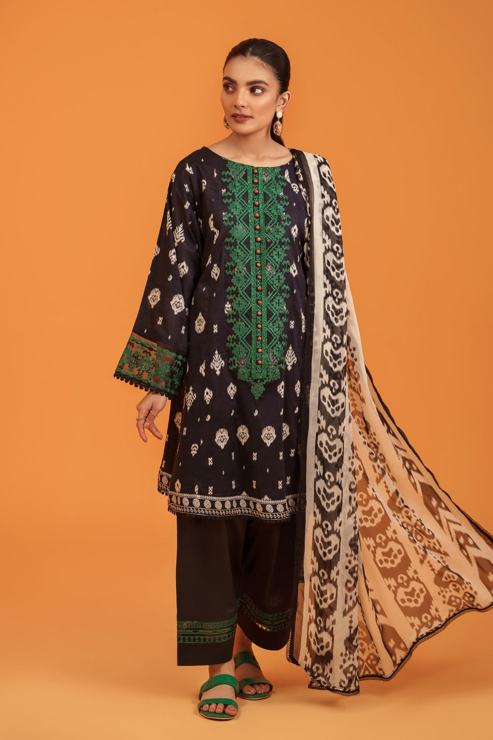 3PC Unstitched | Embroidered Lawn Shirt+ Chiffon Dupatta+Trouser