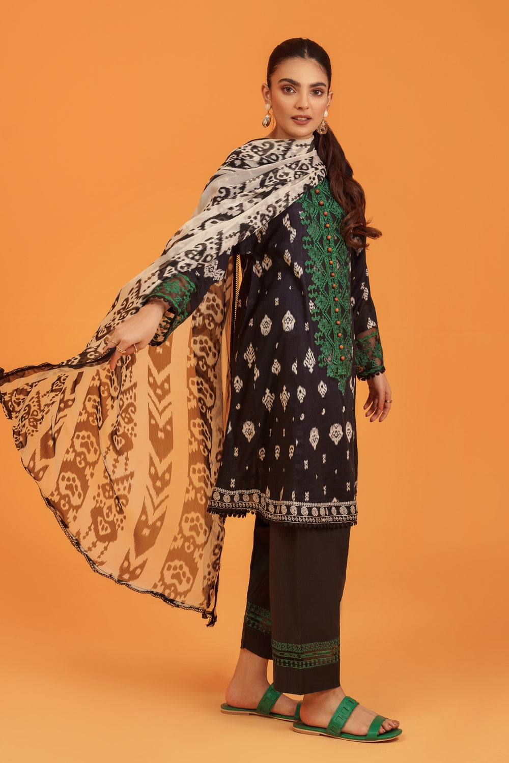 3PC Unstitched | Embroidered Lawn Shirt+ Chiffon Dupatta+Trouser