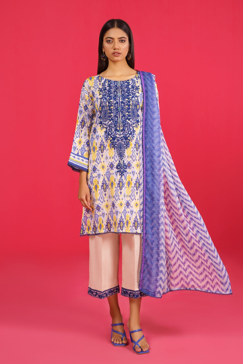 3PC Unstitched | Embroidered Lawn Shirt+ Chiffon Dupatta+Trouser