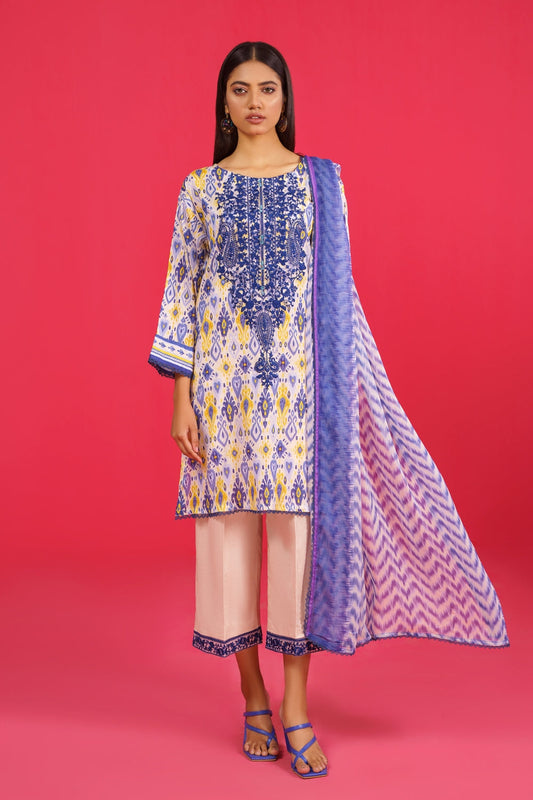 3 PC Stitched | Embroidered + Printed Lawn Suit
