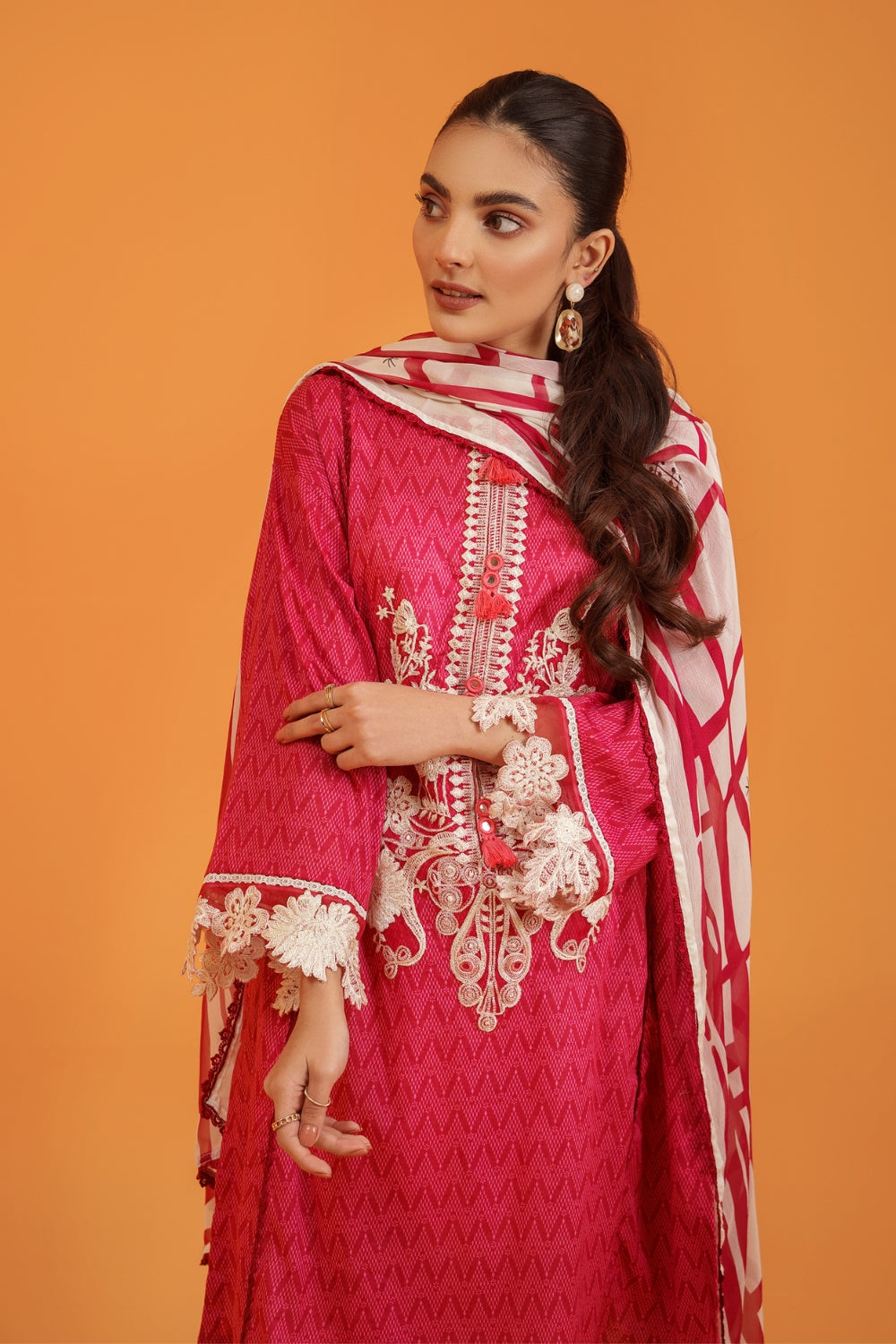 3PC Unstitched | Embroidered Lawn Shirt+ Chiffon Dupatta+Trouser