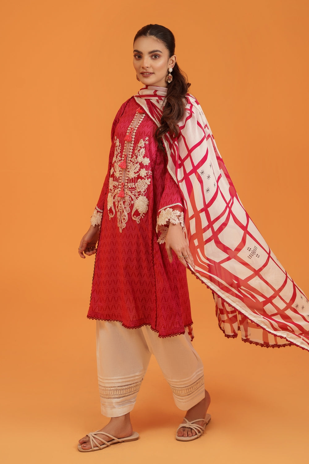 3PC Unstitched | Embroidered Lawn Shirt+ Chiffon Dupatta+Trouser