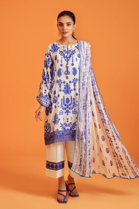 3PC Unstitched | Embroidered Lawn Shirt+ Chiffon Dupatta+Trouser