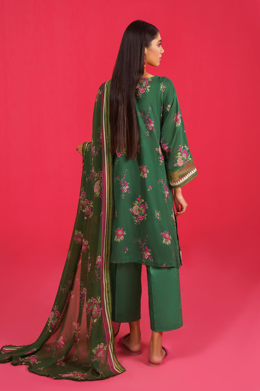 3PC Unstitched | Embroidered Lawn Shirt+ Chiffon Dupatta+Trouser